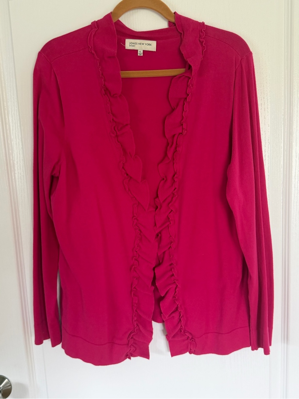 Fuchsia Ruffle-Front Cardigan, sz L-XL